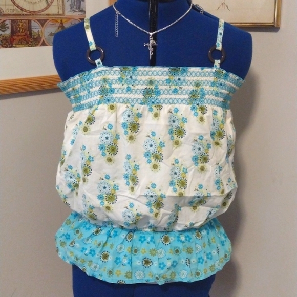 🆕+ Size Stretch FLORAL, Lined Top w Embroidered Elastic Upper & Ruffle Peplum!! - Picture 1 of 6